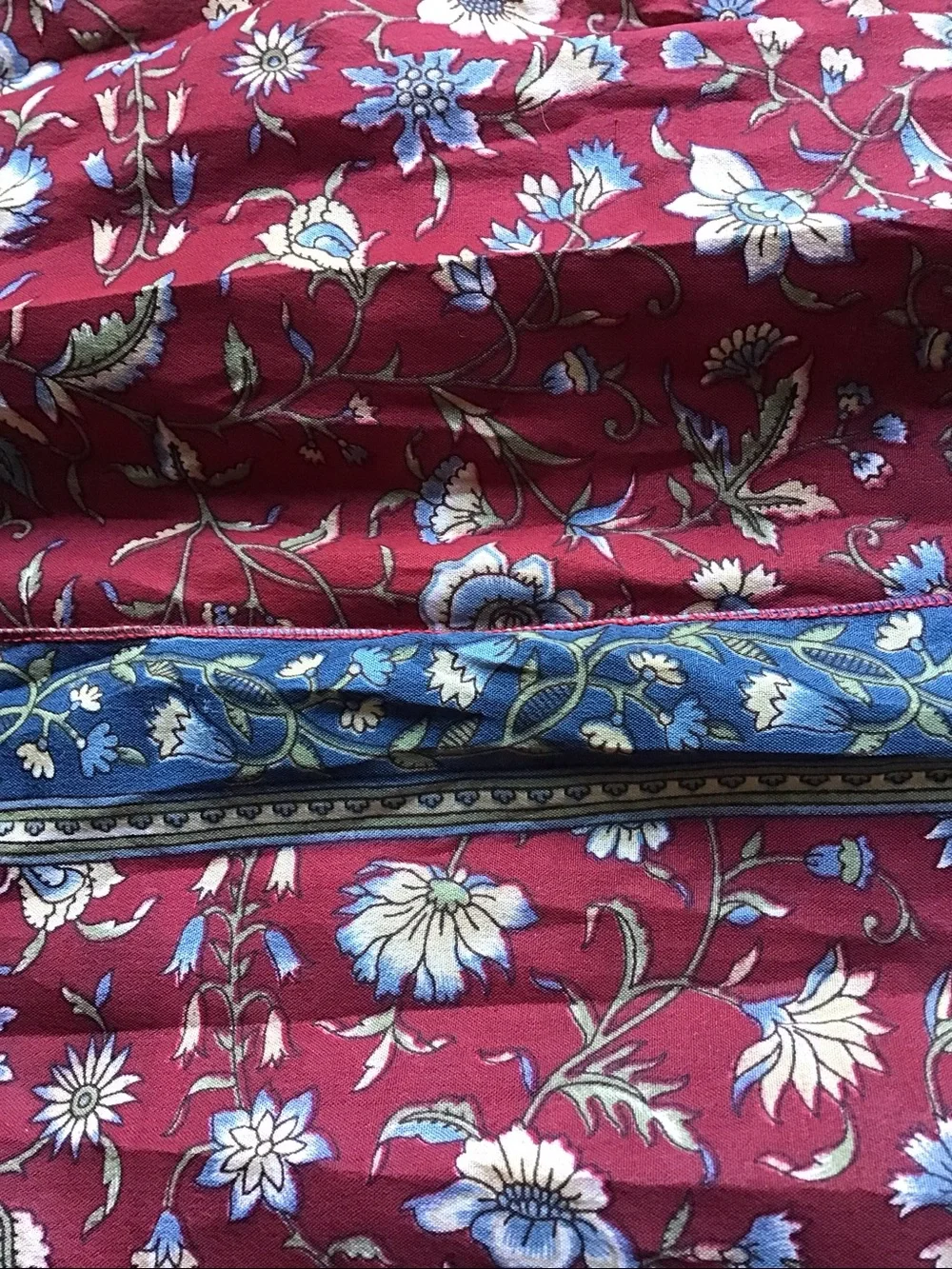 Paths of the Spirit 100% Silk Floral Scarf Boho Whimsigoth Red Blue 70x19 Chic